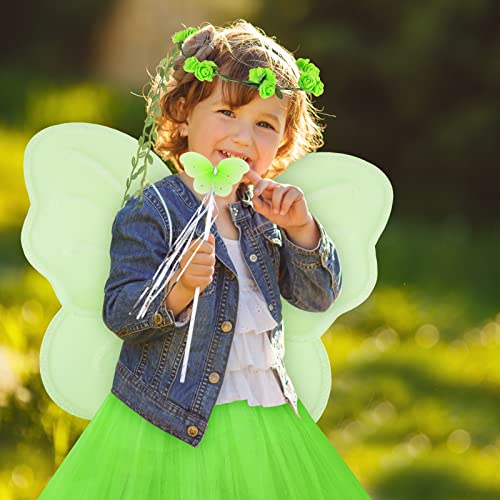 Fairy Princess Costume Set, Include Headband, Butterfly Fairy Wing, Tutu Skirt, Butterfly Wand For 2-12 Years Girls, Birthday (Neon Green) #TOP5