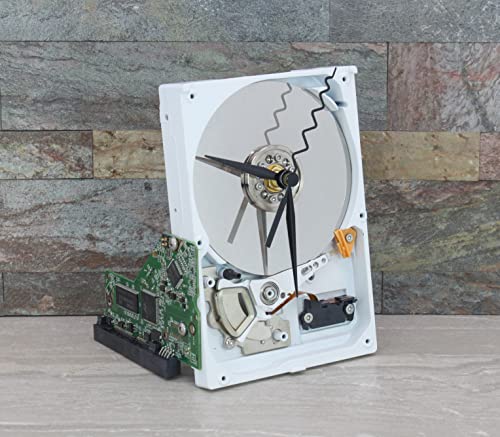 image for LightAndTimeArt Up-cycled White & Silver Hard Drive Clock and Circuit 