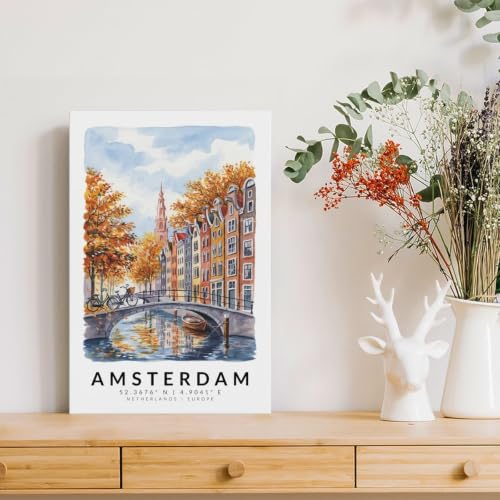 Poster Amsterdam aquarelle art mural vintage grande taille 50x75