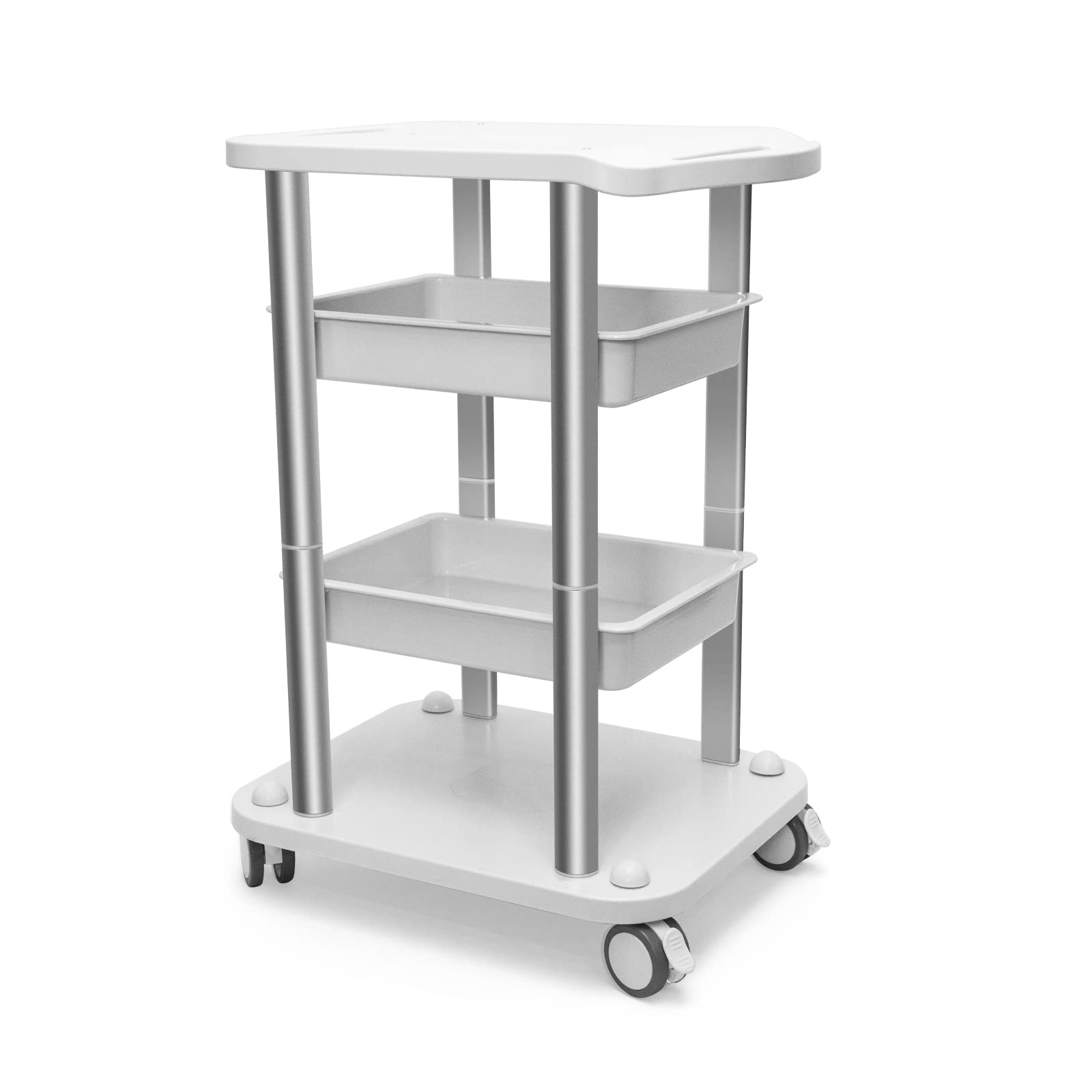 Facial Trolley Beauty Salon Cart 4 Layers Tray Sliver Colour Al Frame with White ABS Wheels Elitzia ETTRO5S