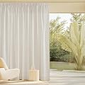 PONY DANCE Tende Lino per Interni Moderne con Fettuccia Tende Semitrasparenti per Salotto Eleganti Curtain Camera da Letto 1 Pezzo L 300 x A 220 CM, Beige