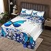 Castle Fairy Blue Butterflies Coverlet Set Queen Size, Watercolor Fresh Flowers Blue Rose and Butterfly Animal Bedspread with 2 Pillowcases, Natural Floral Scenery Quilted for Girls Teens Xmas Gift
