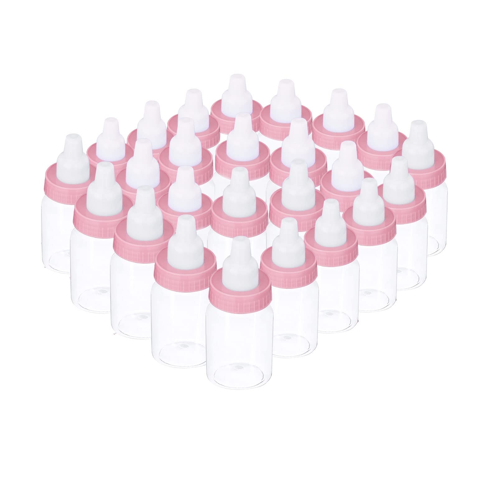 Holdfiturn 24PCS Candy Bottles Baby Gift Box Fillable Gift Bottles Feeder Style for Newborn Birthday Party Decoration (Pink)