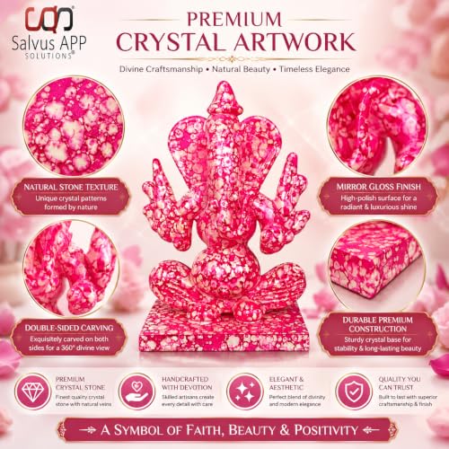 Image of Salvus App Solutions Pink Crystal Ganesh Idol for Car Dashboard & Home Decor | Double Side Face Lord Ganesha Murti | Decorative Dashboard Showpiece for Car, Office & Mandir (2-3 Inch)