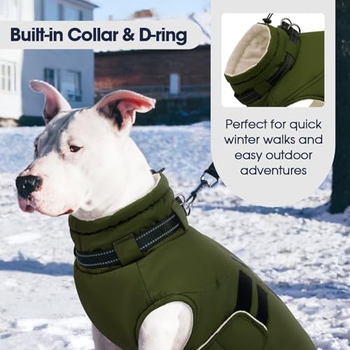 IECOii Winterjacken & Wintermäntel Für Hunde,XXXXL Haken & Schleife Hundejacke,Fleecemantel Hund,Wintermantel Hund Wasserdicht,Wintermantel Für Große Hunde,Einfaches EIN/Ausschalten,Armeegrön,4XL