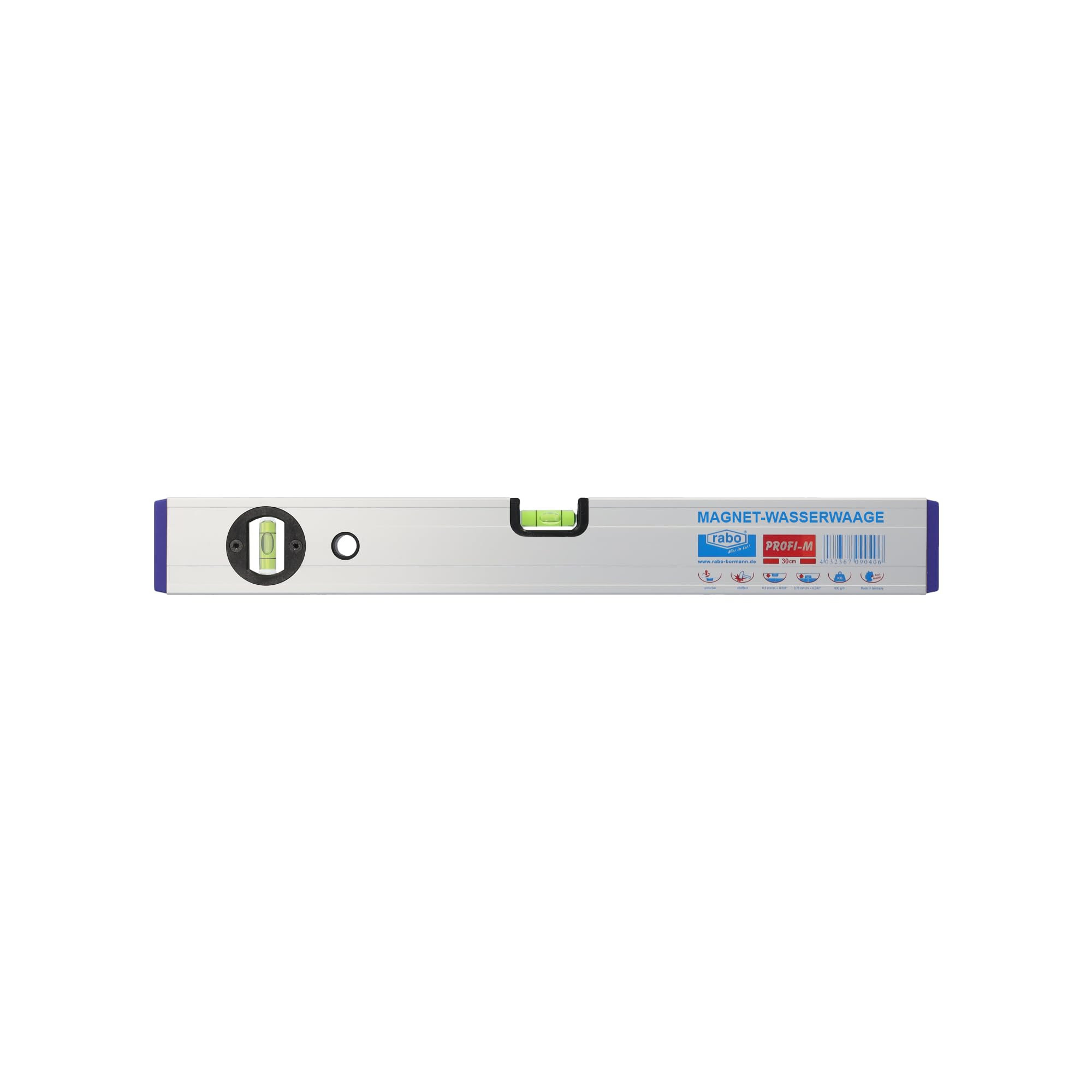 rabo - Aluminio nivel de burbuja magnética"Profi-M" ajustable, a prueba de golpes, anodizado natural, la precisión de 0,5 mm/m, peso 630G / M, de 80 cm de longitud