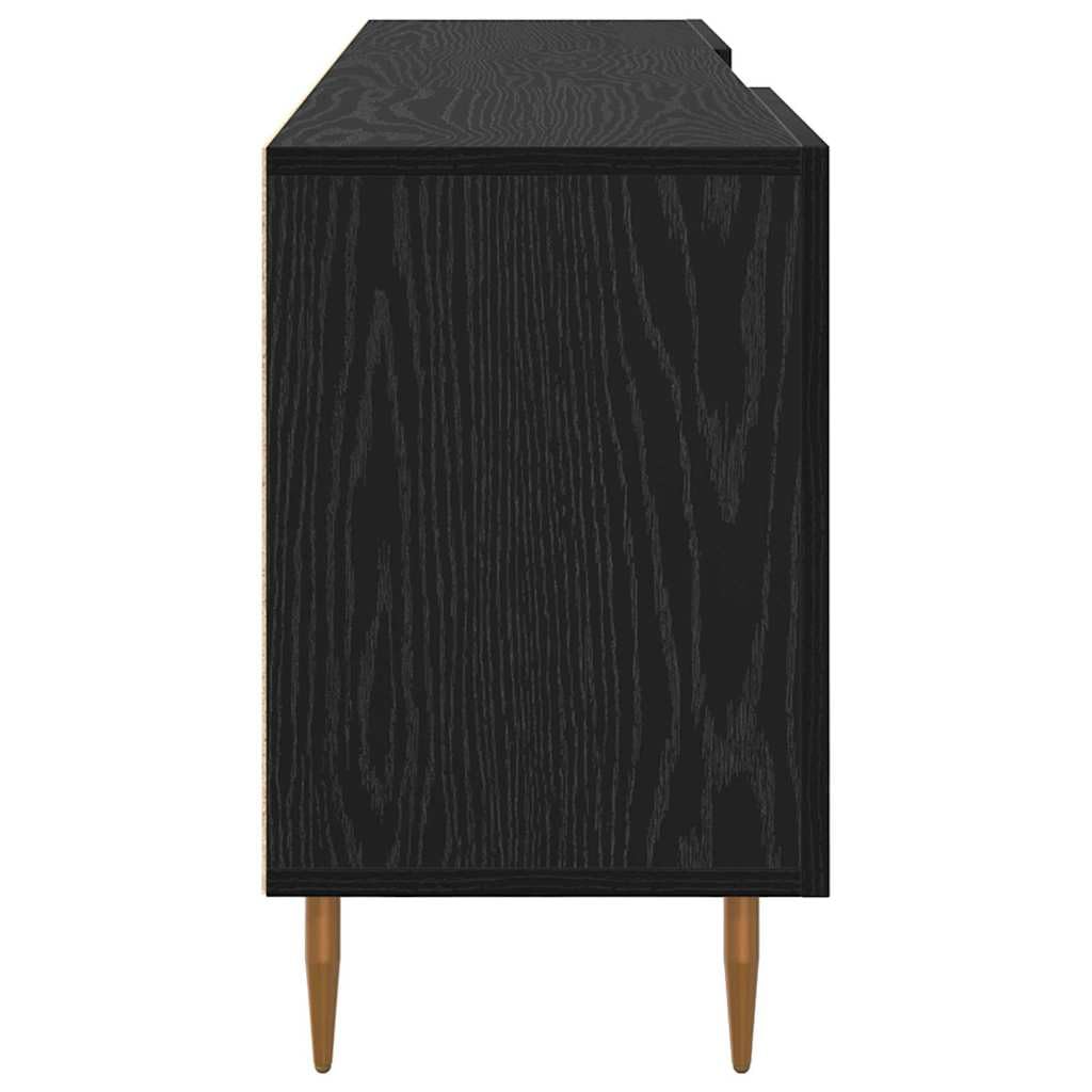 TV-Schrank Schwarz Eichen-Optik, 150x30x50 cm Holzwerkstoff, modernes Lowboard für Wohnzimmer, Schlafzimmer, Entertainment Center, Media Console