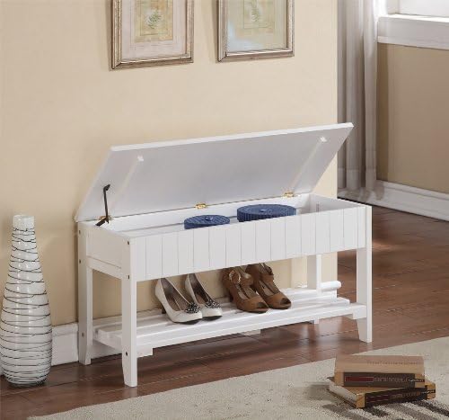 Legacy Decor Solid Wood Shoe Bench Rack with Storage White Color