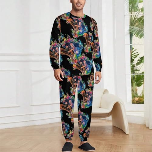 Rainbow Playing Harp Gay Mens Pajamas Set Long Sleeve Sleepwear Pjs Set Shirts And Bottoms Sleep Sets Loungwear2