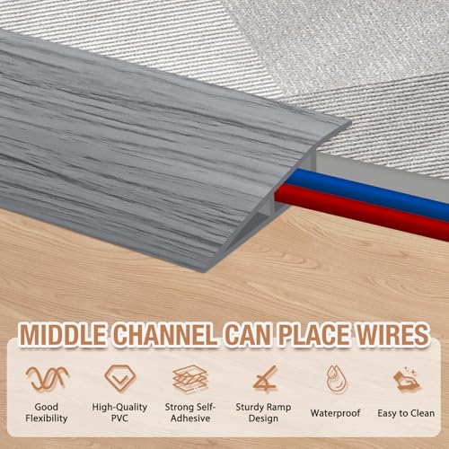 Floor Transition Strip Self Adhesive Vinyl Door Threshold for Doorways Carpet Edging Trim Overlap Edge Reducer for Laminate Floor, Carpet, Tile (Light Gray Wood Grain, 1/5" to 2/5", 3.3Ft) by Heonay - Image 3