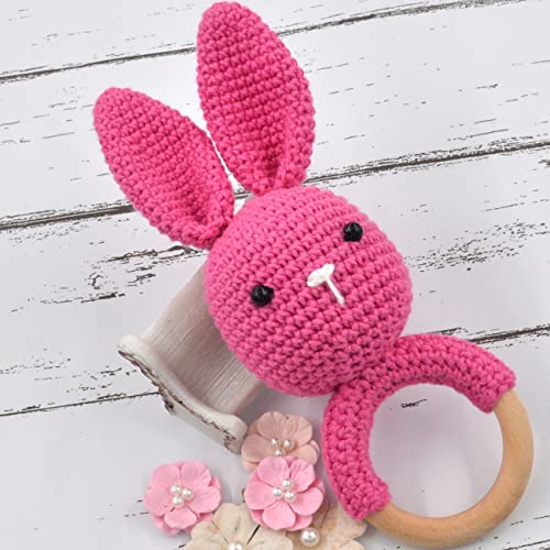 Image of Love Crochet Art Animal Shape Crochet Rattle Cum Soft Toy for Infant, Kids & Babies, Early Age Gift Toys (Bunny Rabbit - Pink)