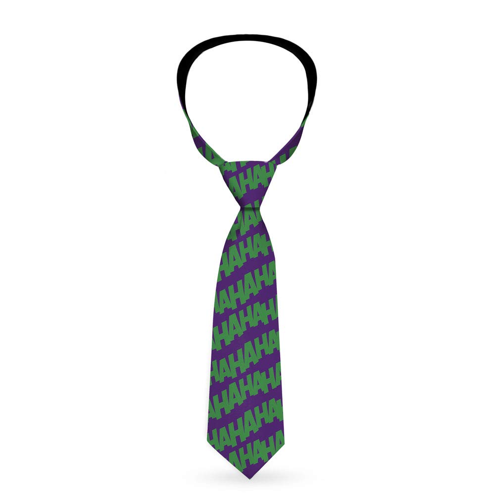 Buckle-DownDC Comics Tie, Necktie, Joker Hahaha Repeat Purple Green, Standard Length, Green, 58" x 4"