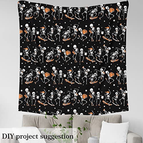 Halloween Fabric by The Yard,Hipster Skull Pumpkins Reupholstery Fabric for Chairs,Skateboard Musician Skeletons Waterproof Outdoor Fabric,2 Yards,(L184*W150cm) Black White - Image 4