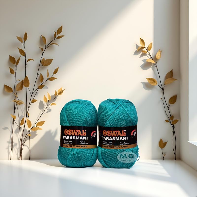 Image of M.G ENTERPRISE 3 Ply Knitting Yarn Wool, Teal Green 200 GMS Best Used with Knitting Needles, Crochet Needles Wool Yarn for Knitting.-KO Art-EIA