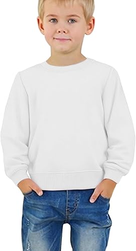 Kids Crewneck Sweatshirt Cute Blank Pullovers Girls Boys Warm Fleece Lined Sweatshirt Fall Winter Casual School Shirt(White,7-8 Years)