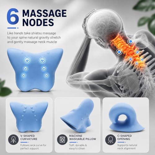 Image of PulGos Neck Support Stretcher for Pain Relief | Cervical Traction Neck Pillow with 𝐀𝐜𝐮𝐩𝐫𝐞𝐬𝐬𝐮𝐫𝐞 Massage Relaxer | Helps Relieve Shoulder Discomfort, Stress & 𝐈𝐦𝐩𝐫𝐨𝐯𝐞𝐬 Posture Support