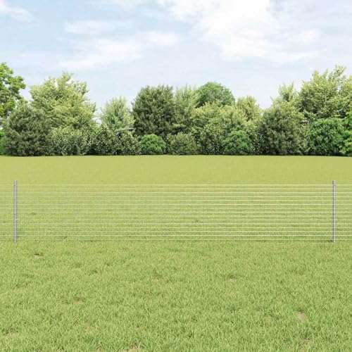 Mokuyary Zaun mit Pfosten Silber 0.4 x 10 m Stahl Sichtschutzzaun, Tier Barriere Zaun Gartenzaun für Landschaft, Garten, Außende Dekoration -J
