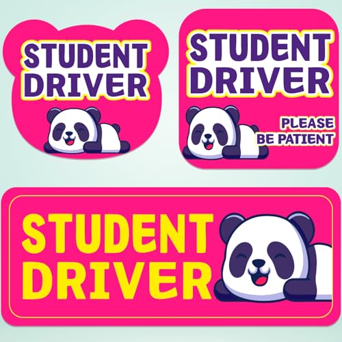 Image of Student Driver Please Be Patient Car Magnet, Rose Panda Cute Shape, Patient with Reflective Magnetic Bumper Sticker Set Detachable, Novice Safety Signs.Set of 3