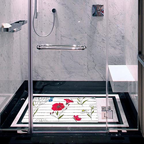 Tapis de bain antidérapant floral à rayures style moderne