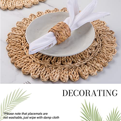 Laquedecraft 13.8 Inch Round Corn Husk Placemats Set Of 6 | Boho Rattan Woven Placemats thumb #1