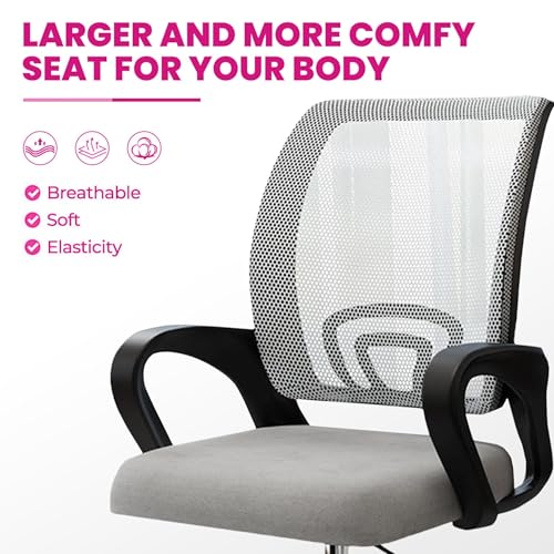 Image of Casa Copenhagen Mesh Mid Back Office /Study /Computer /Revolving /Desk Chair for Work from Home -Metal Base, Height Adjustable Seat - Grey Milange & Black Handle