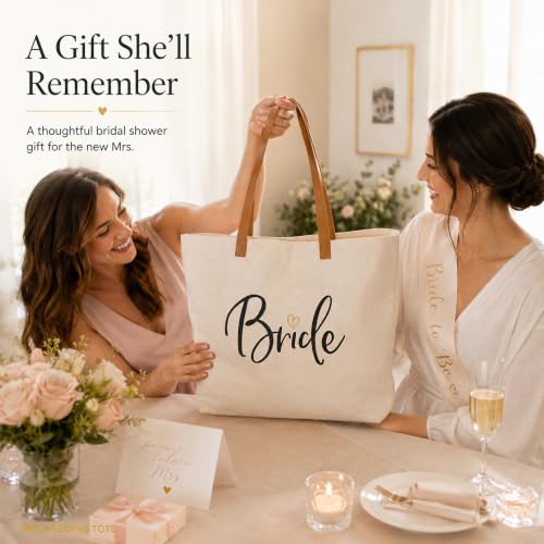 Image of ELEGANTPARK Bride Gifts Wedding Gifts for Bride Bag Bridal Shower Bachelorette Party Honeymoon Large Travel Canvas Tote Bag with Zipper
