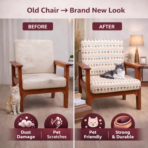 Image of STITCHNEST 'Contour Fit Series' Stretchable Printed Wooden Sofa Cover (Pack of 6) - Elastic Wooden Chair Cover | Wooden Sofa Seat Cover | Size - 20-21 x 20-21 x 3-5 in
