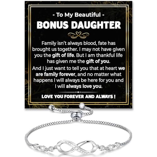 To My Bonus Daughter Bracelet, Step Daughter Infinity Heart Bracelet From Step Mom, Bonus Daughter's Jewelry Gift With Message Card And Box Meaning, Stepdaughter Bracelets Jewelry On Birthday