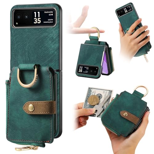 Étui Motorola Razr 50 Ultra vert avec sangle et fentes cartes