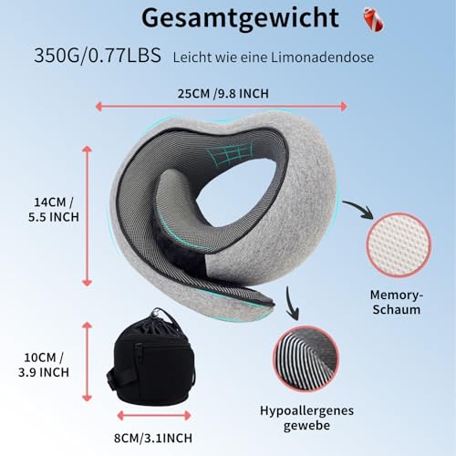 Dreamjoys Reisekissen Flugzeug, Nackenkissen Reise, Travel Pillow, Kissen Flugzeug, Reisekissen Memory Foam, Ideal Für Reisen Mit Auto, Zug 4