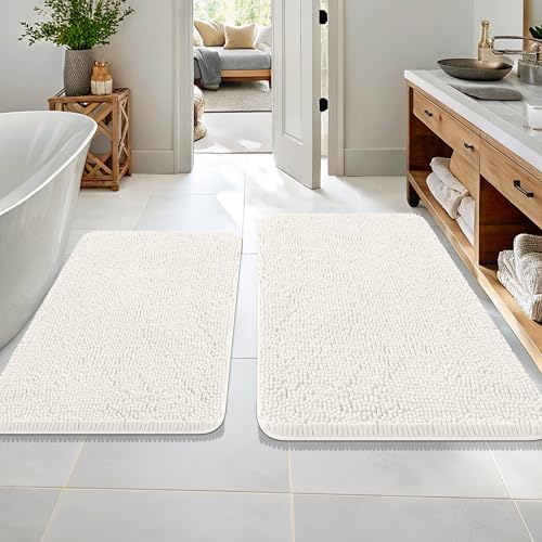 Image of OLANLY Bathroom Rugs Sets 2 Piece, Soft Absorbent Chenille Bath Mats Area Rug Set, Non-Slip, Quick Dry, Machine Washable Bath Mats for Bathroom, Home Decor Accessories (36 inchx24 inch+30 inchx20 inch, Ivory)