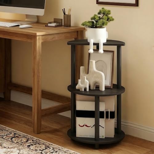 Furinno Turn-N-Tube Side Table, 3-Tier Round Modern End Table, Half Round Table Top Night Stand, Toolless Nightstand, Bedside Table, Open Shelf, for Living Room, Bedroom, Espresso - image 3