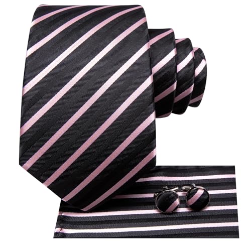 Image of Dubulle Mens Paisley Floral Silk Tie for Men Striped Necktie and Pocket Square Cufflinks Set Wedding Business