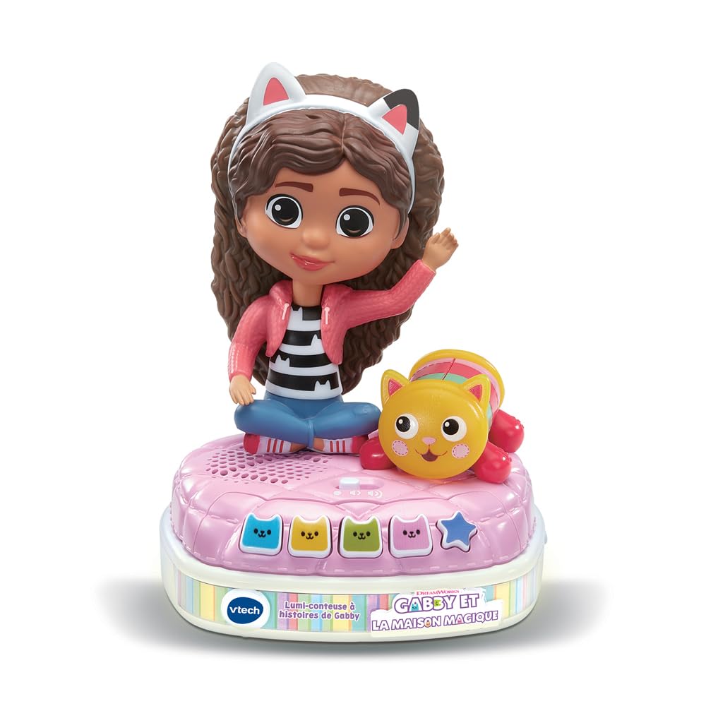 VTech - Gabby et La Maison Magique, Lumi-Conteuse à Histoires de Gabby, Boîte à Histoires Veilleuse, Jouet Interactif et Musical avec 4 Jeux, Cadeau Enfant de 3 Ans à 7 Ans - Contenu en Français