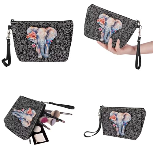 Image of Elephant Handbag for Women, Large Tote Bag Top Handle Purse with Matching Wallet, Light Hobo Bag Shoulder Satchel Purse with Cosmetic Wallet for Working, Shopping, Black