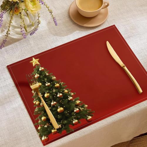 Sets de table boules décoratives dorées pour repas de Noël en famille - 3