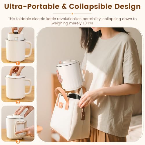 Hervidor eléctrico plegable portátil 800 mL beige miniatura 3