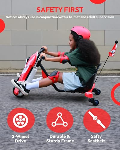 Image of 24V Electric Go Kart for Kids Age 6-12, 360 Spin Drift Cart, Red