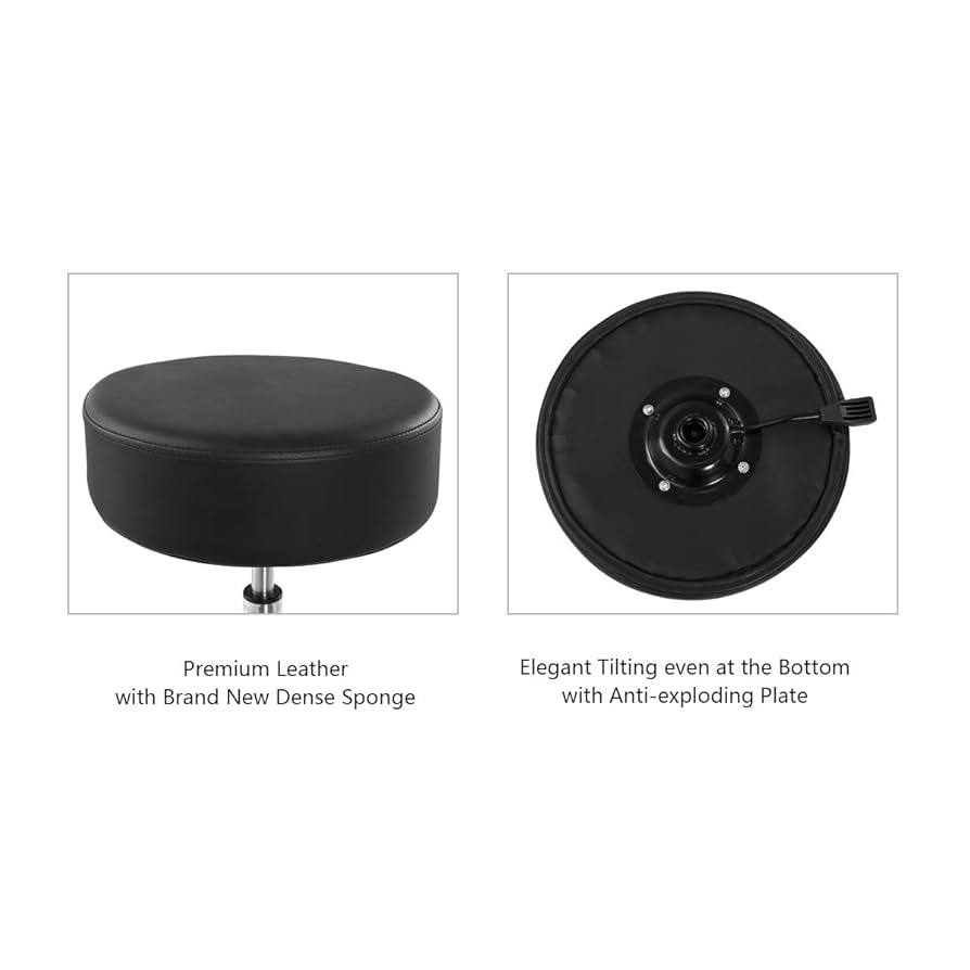 Grace & Grace Height Adjustable Rolling Swivel Stool Chair With Wheels,Heavy Duty Work Stool For Salon,Massage, Factory, Shop(Black,with Foot Ring