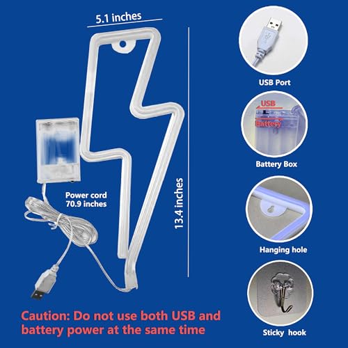 Image of 3 Pack Lightning Neon Sign Wall Decor,USB&Battery Powered LED Bolt Game Neon Light for Teen Girl Kid's Bedroom, Bar, Aesthetic,Christmas,Gaming Room, Party, Home, Wedding Party