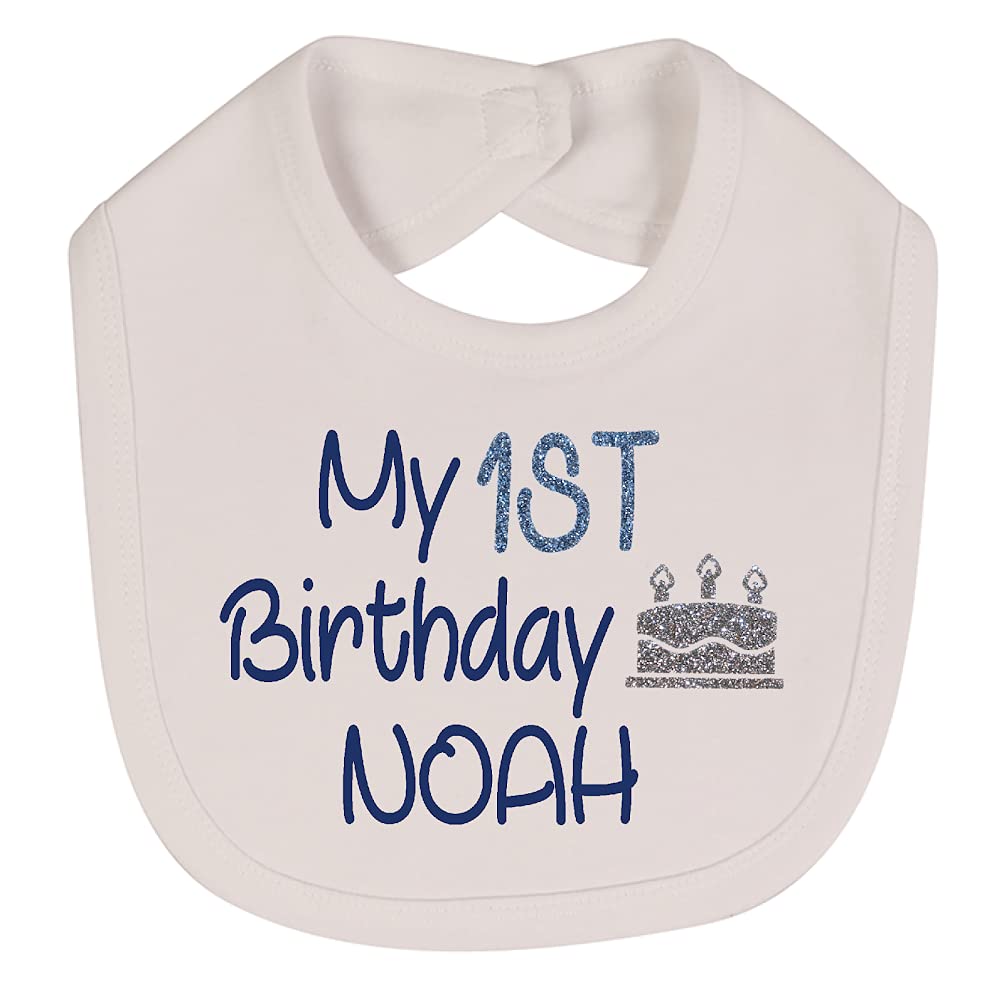 Alwaystrusted Personalised Gift White Velcro Fastening Bib Blue My 1st Birthday Glitter Boy AT-TF15-17-RB