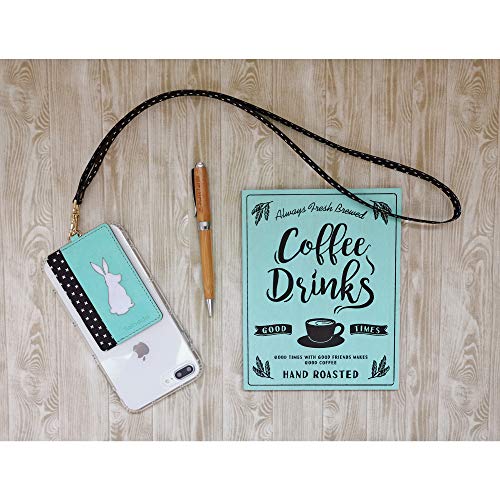 Image of Tainada Stick On Wallet with Detachable Neck Lanyard, Adhesive ID Credit Card Cash Holder with Faux Leather Animal Silhouette Compatible with Most Cell Phones + One Cord Wrapper (Turquoise Rabbit)