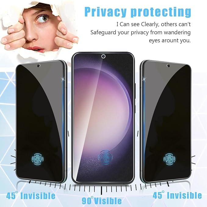 Image of Privacy Tempered Glass Screen Protector Compatible For Samsung Galaxy S25 Cellphone (Black) Edge-To-Edge Protector Coverage With Easy Installation Kit