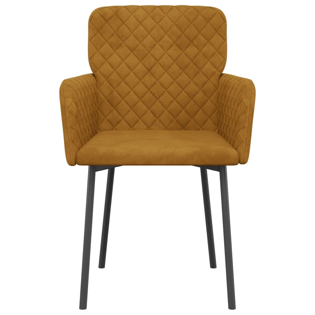 Juego de 2 sillas de comedor tapizadas de terciopelo marrón con reposabrazos | Cómodo sillón tapizado con espuma y marco de metal resistente para cocina, salón y comedor.