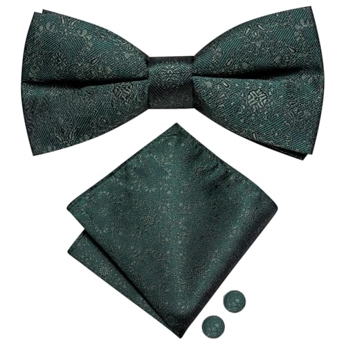 Image of Hi-Tie Bow Ties for Men Pre-Tied Pocket Square with Cufflinks Mens Bowtie Sets for Wedding Formal Party