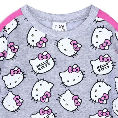 Image of Hello Kitty Sanrio Girls 2 Piece All Over Print Fleece Crewneck Sweatshirt and Pants Set for Infant, Toddler, and Big Kids