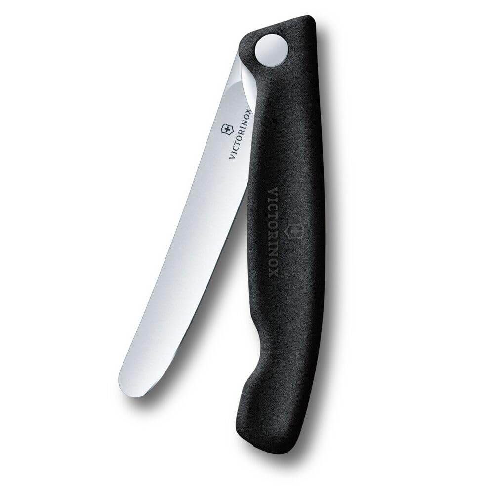 Victorinox Swiss Classic Foldable Picnic Knife for Hiking, Fruit, Vegetables, Bread Rolls, Sausage, with Straight Blade, Extra Sharp, Black