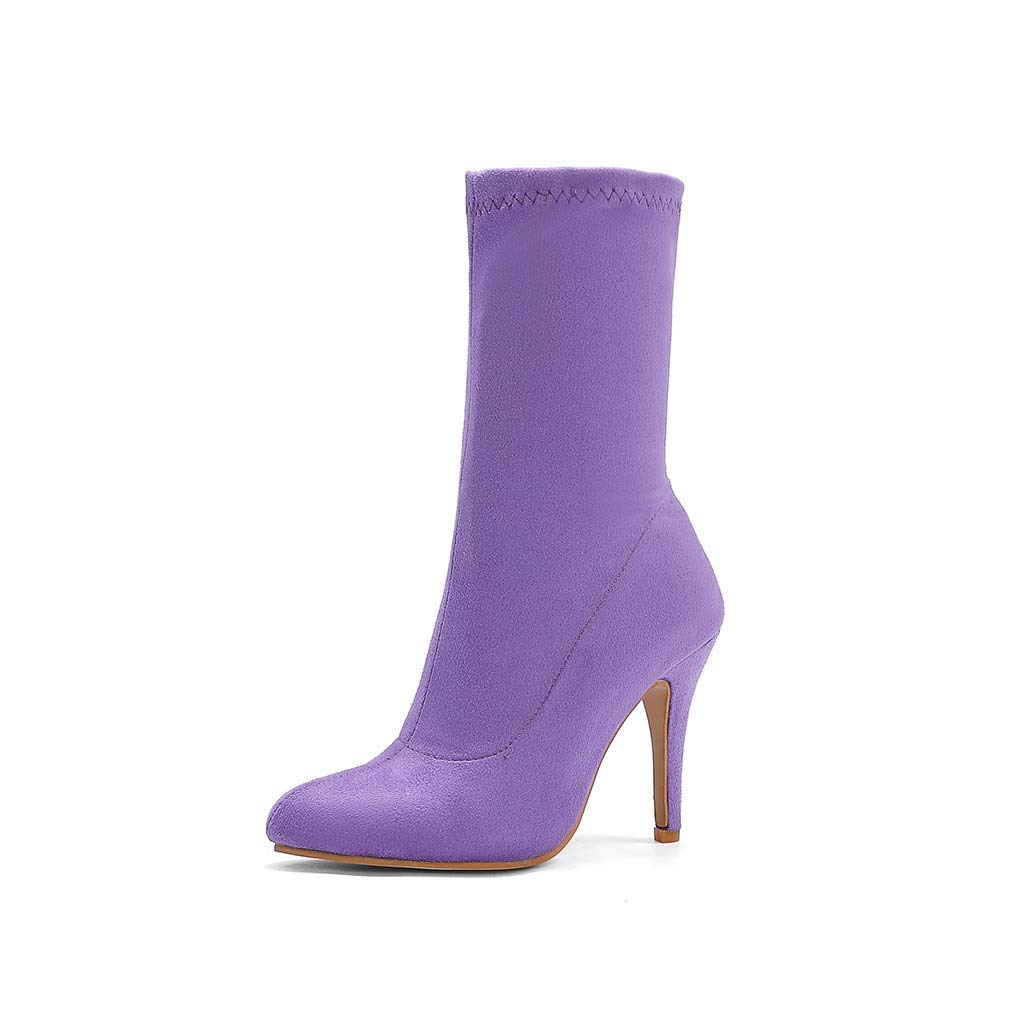 Joojaky Woman Fashion Pointed Toe Ankle Booties Stilettos Solid Color Short Boots