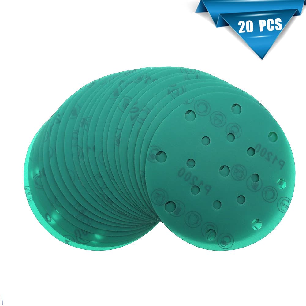 20 piezas 6 pulgadas 150MM 17 agujeros 60 a 2000 granos película de poliéster de gancho y bucle disco de lija de papel de lija verde, 2000