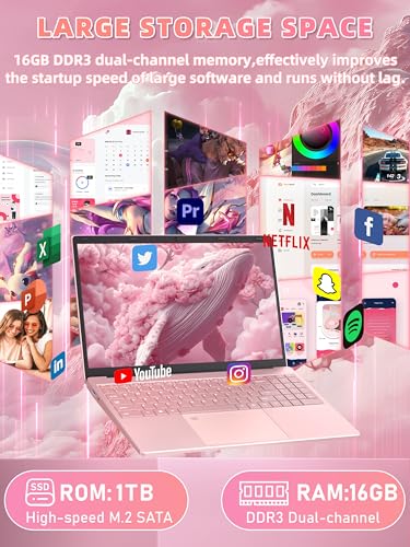 Image of 16 inch Rose Gold Laptop Computer for Students & Business Professionals | 16GB RAM 1TB SSD, 1920x1200 FHD IPS, 6500Y up to 3.4GHz, Backlit Keyboard & Fingerprint, USB-C Fast Charging, Win 11 Pro